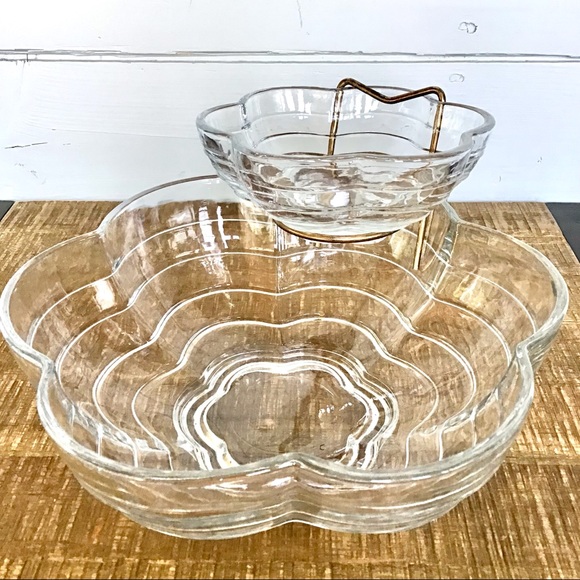 Vintage Glass Chip & Dip Bowl Set | 3 Pieces